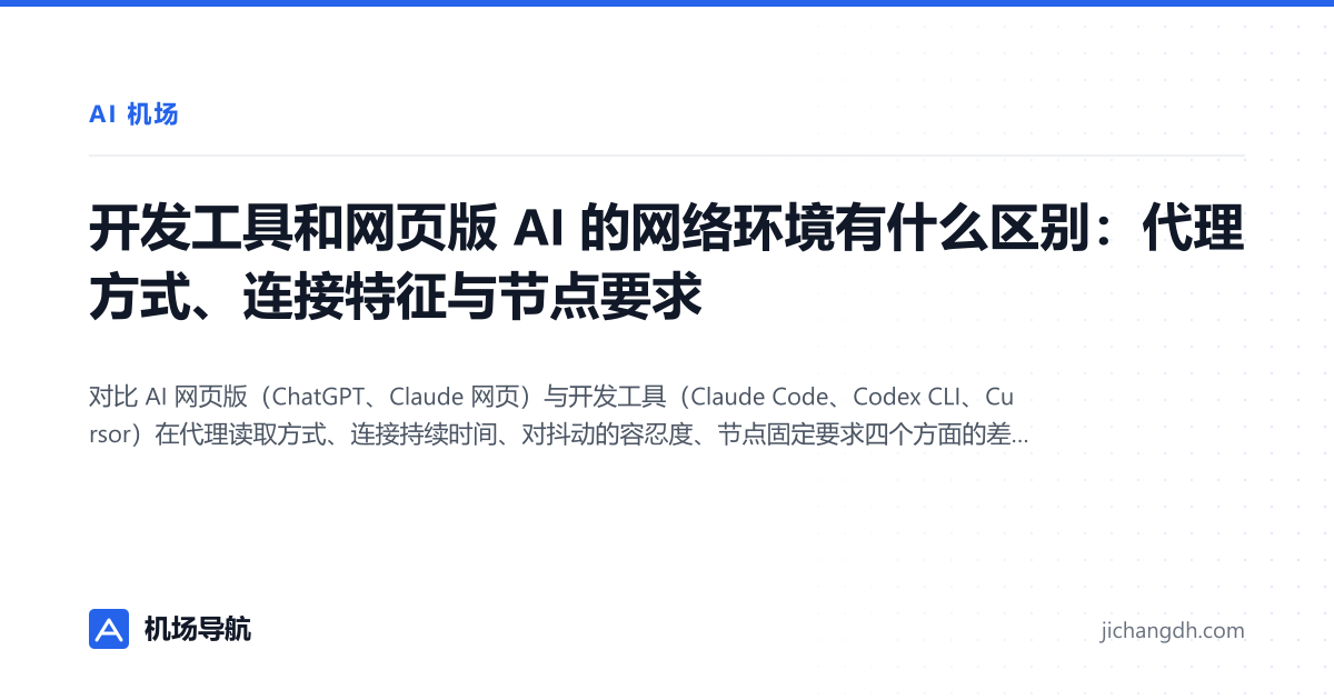 开发工具和网页版 AI 的网络环境有什么区别：代理方式、连接特征与节点要求 封面图
