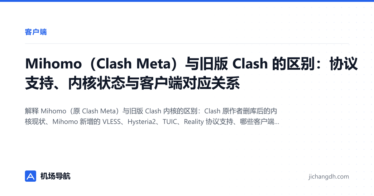 Mihomo（Clash Meta）与旧版 Clash 的区别：协议支持、内核状态与客户端对应关系 封面图