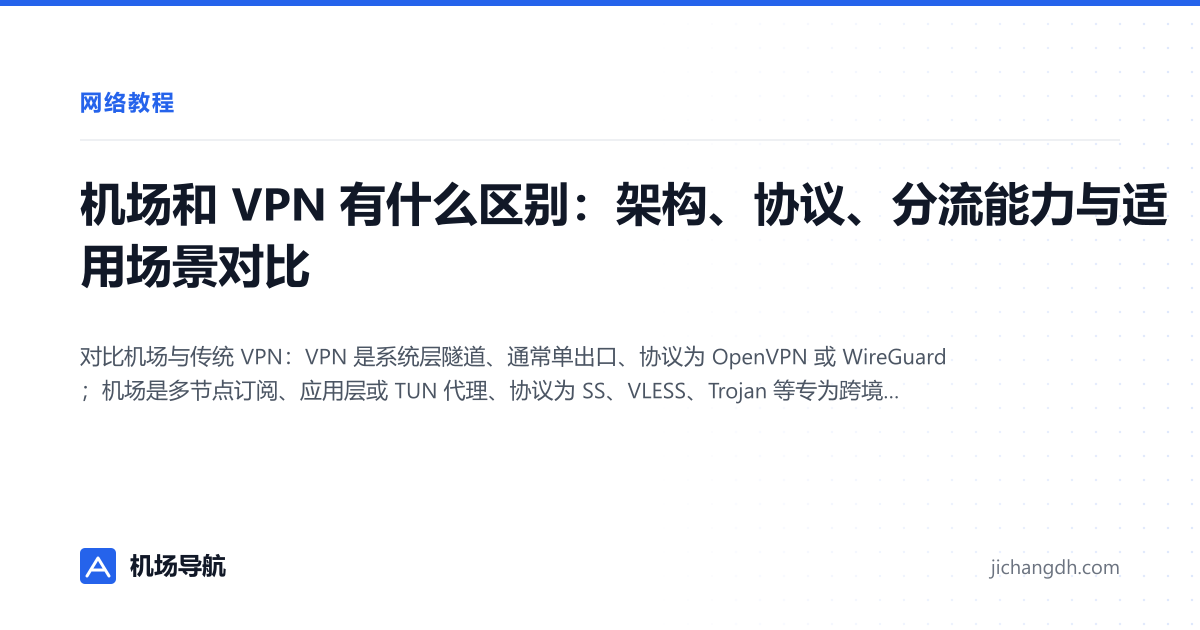 机场和 VPN 有什么区别：架构、协议、分流能力与适用场景对比 封面图